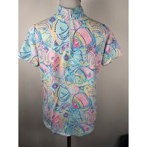 IBKUL Women's Quarter Zip Polo Golf Shirt Paisley Print UPF 50+ Size S